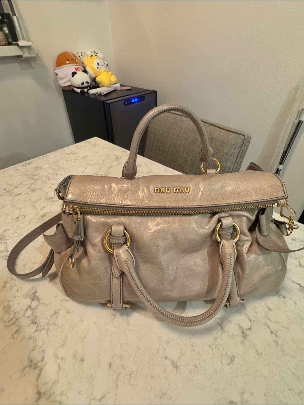 Miu Miu Vitello Lux Bow Bag Nube Gray Leather Satchel